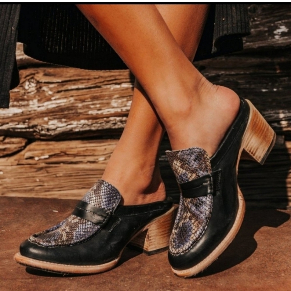 Freebird by Steven Black and Brown Snakeskin Mules